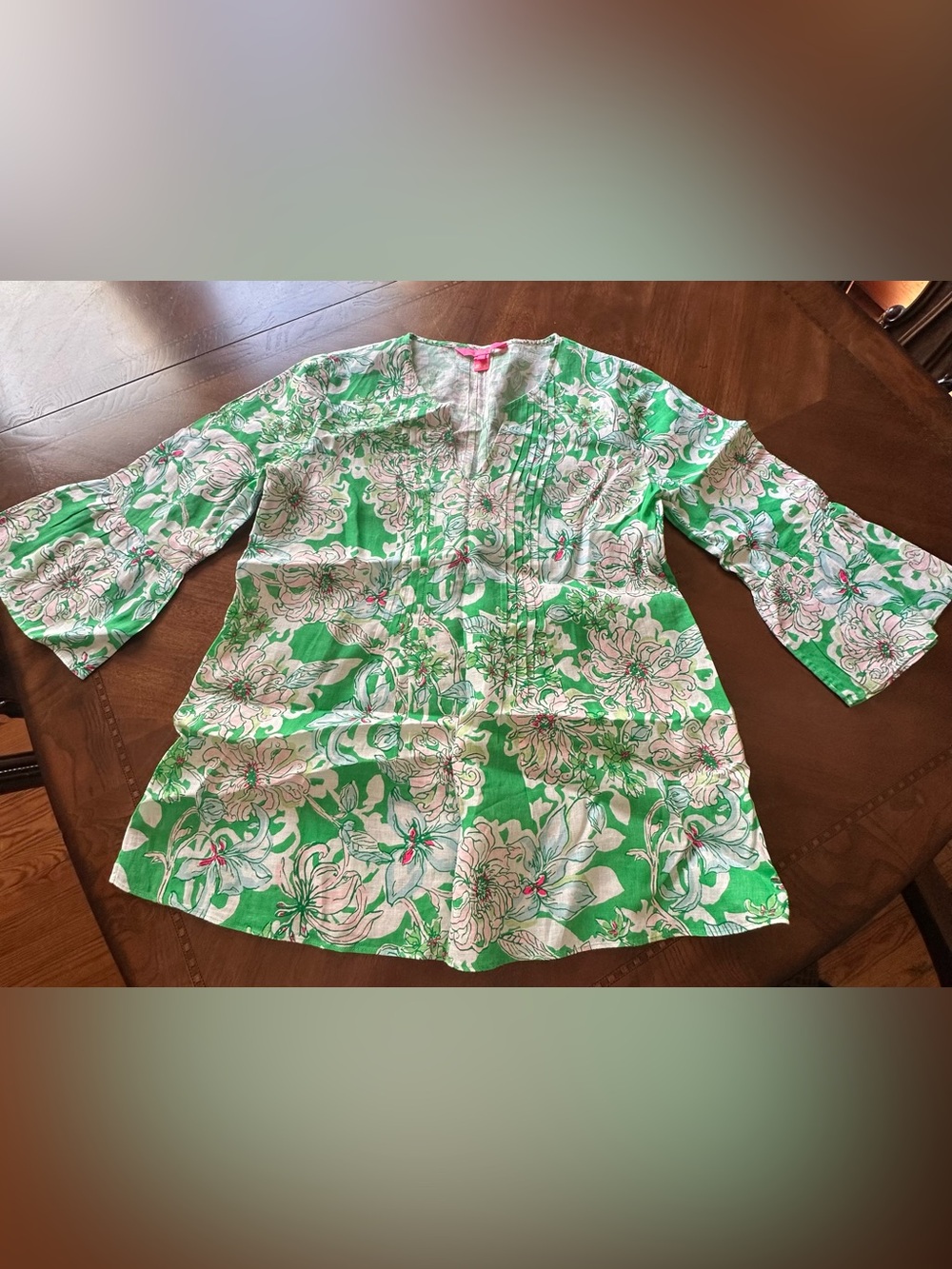 Lilly Pulitzer Green and White Floral Tunic Top